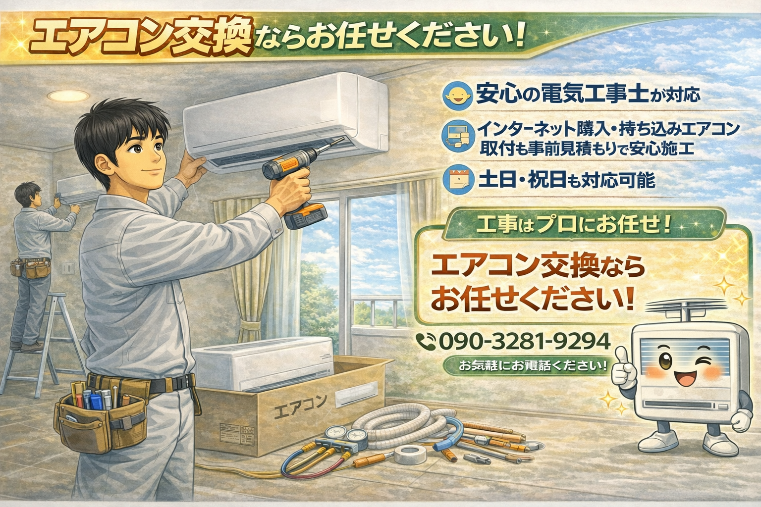 インターネット購入 持ち込み エアコン工事お任せください